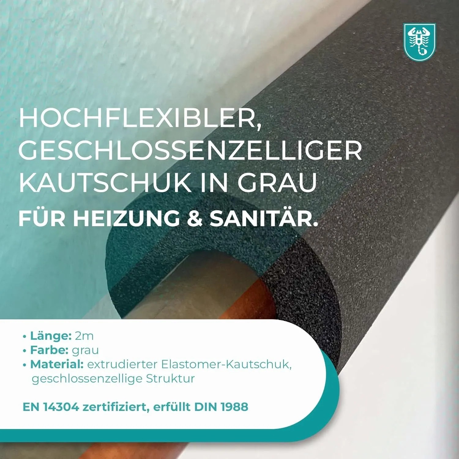 Graue Scorprotect Kautschuk Rohrisolierung, 22 mm x 10 mm, für Heizungsinstallation.
