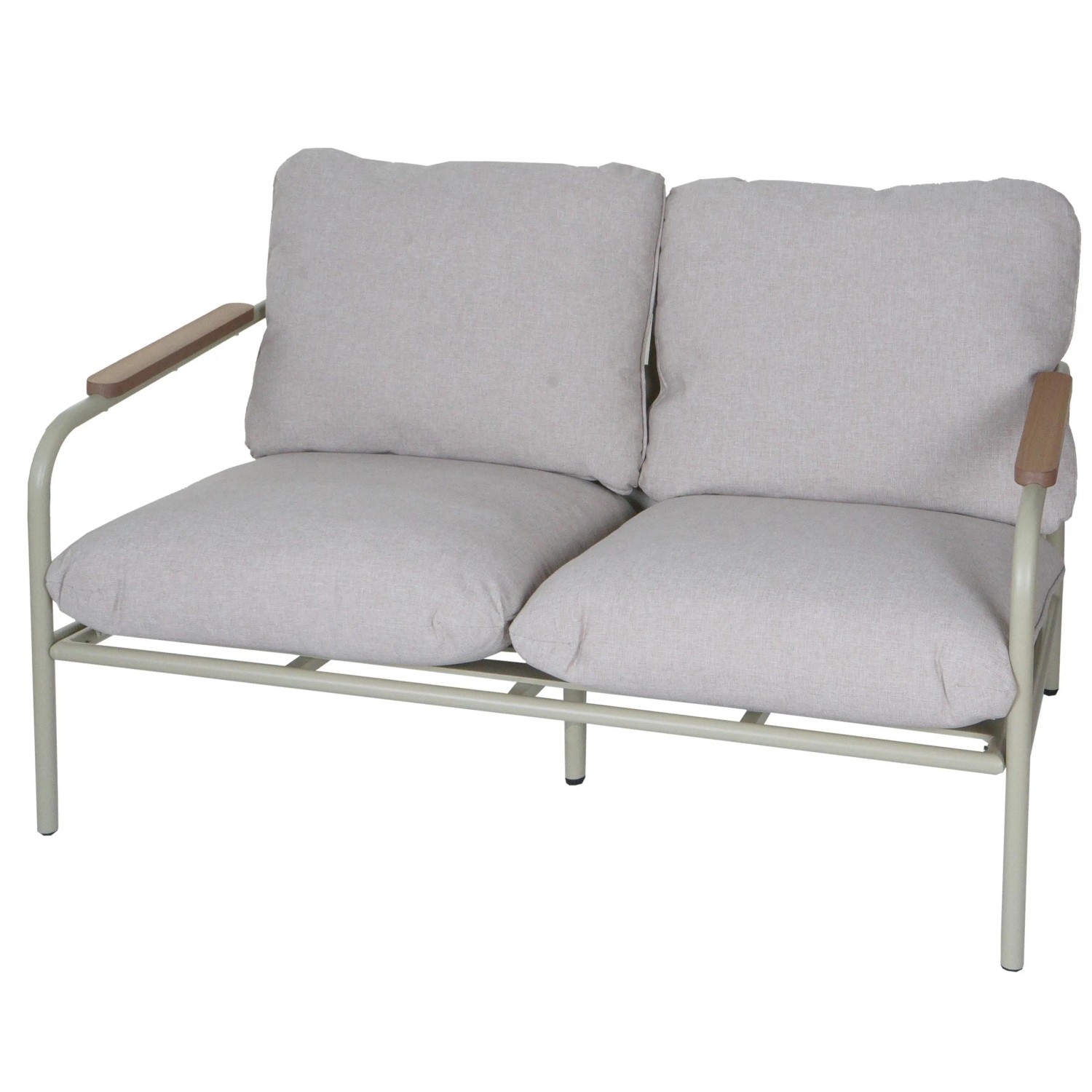 Mcw Aluminium-Gartenbank O11 Outdoor 2-Sitzer Sofa 125cm Hellgrün Polster Beige