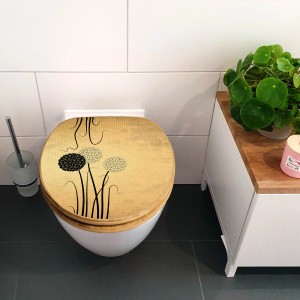 Banjado WC-Sitz aus Bambus mit Zwiebel Vintage Motiv und Absenkautomatik.