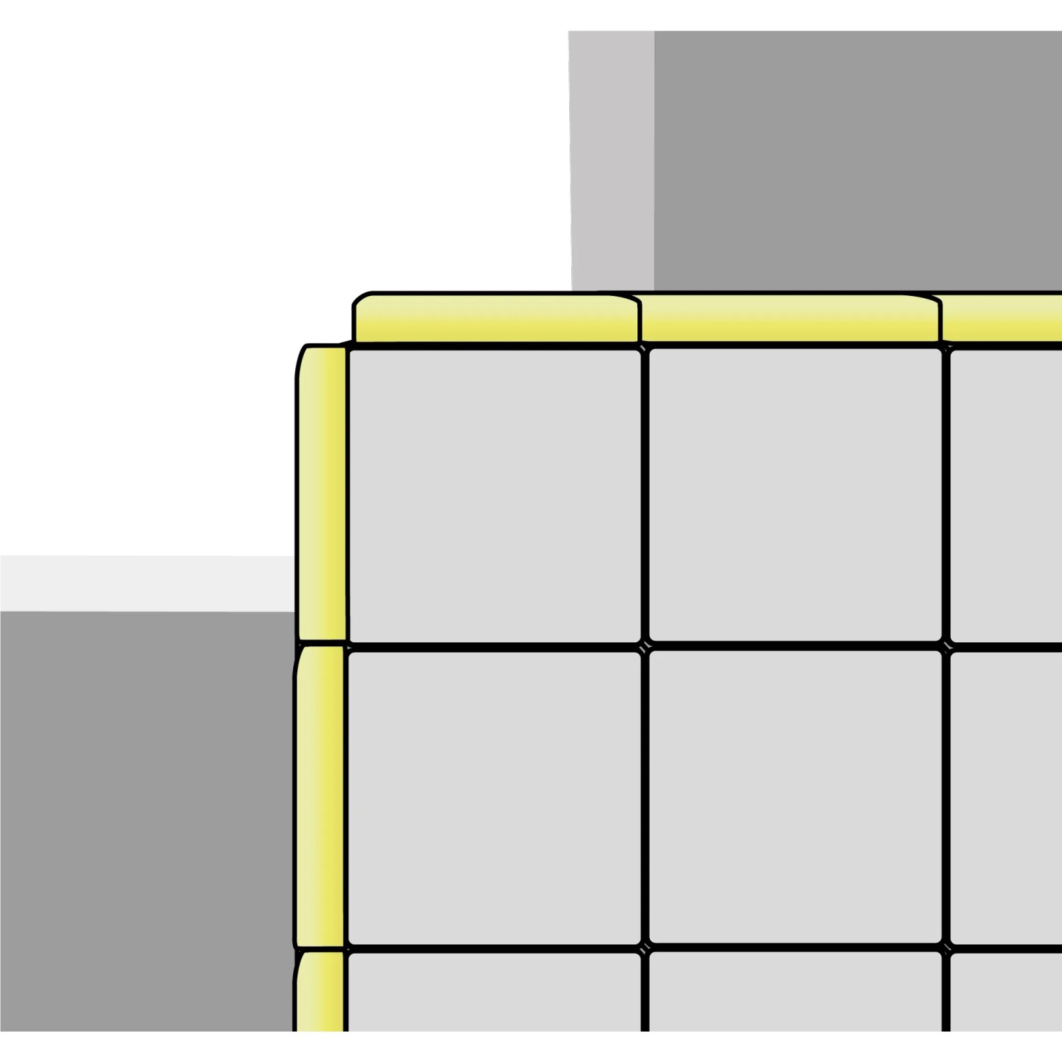Weißes Echtglasprofil (19x8x1 cm) als Abschluss für Glasbausteine.