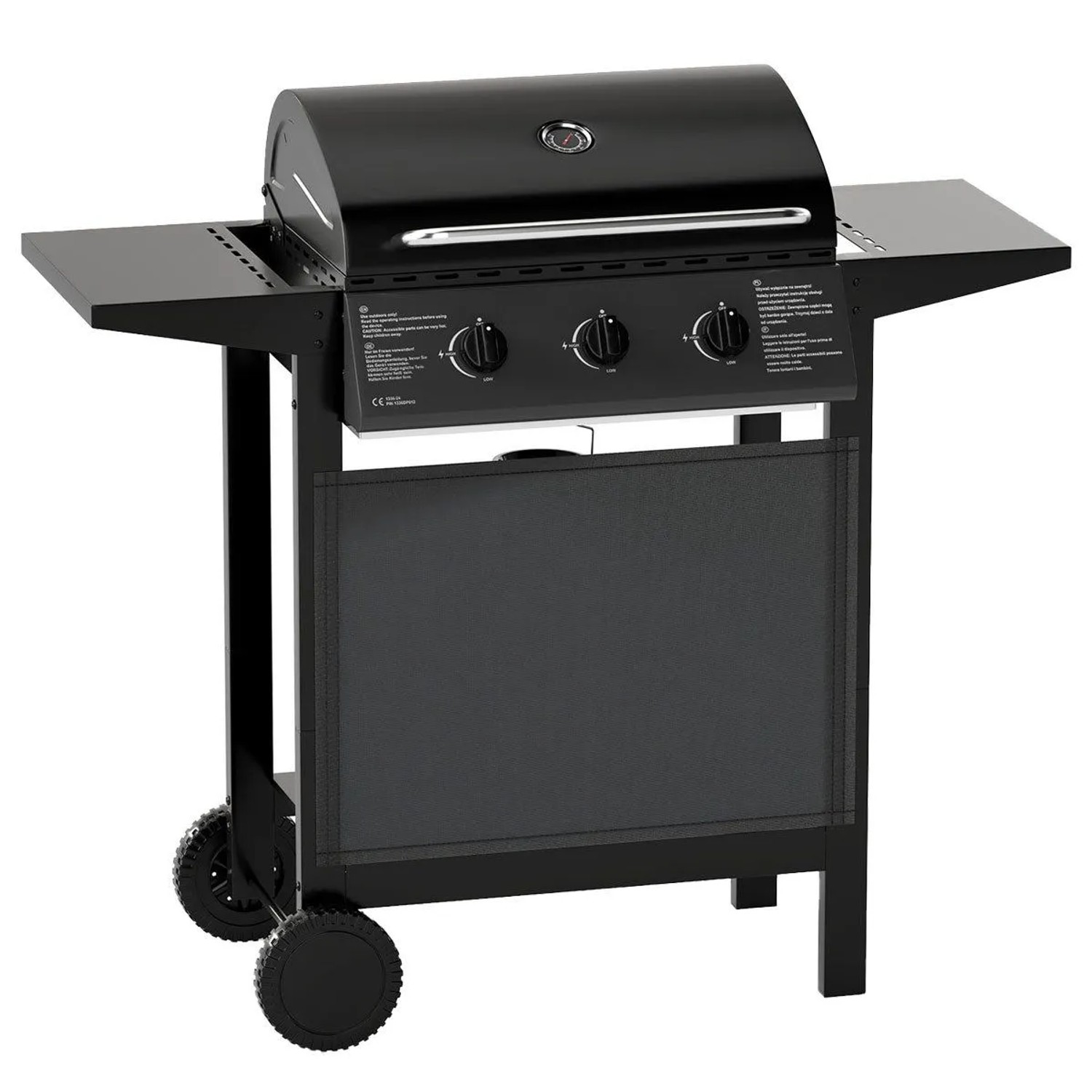 COSTWAY Gasgrill mit 3 Brenner 7 kW BBQ mit Deckel 2 Seitentischen