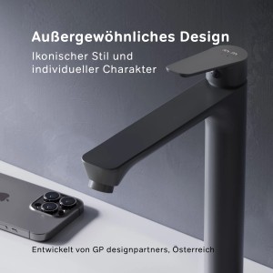 AM.PM Waschtischarmatur Hoch, Schwarz. Wasserhahn für Waschbecken im Bad.