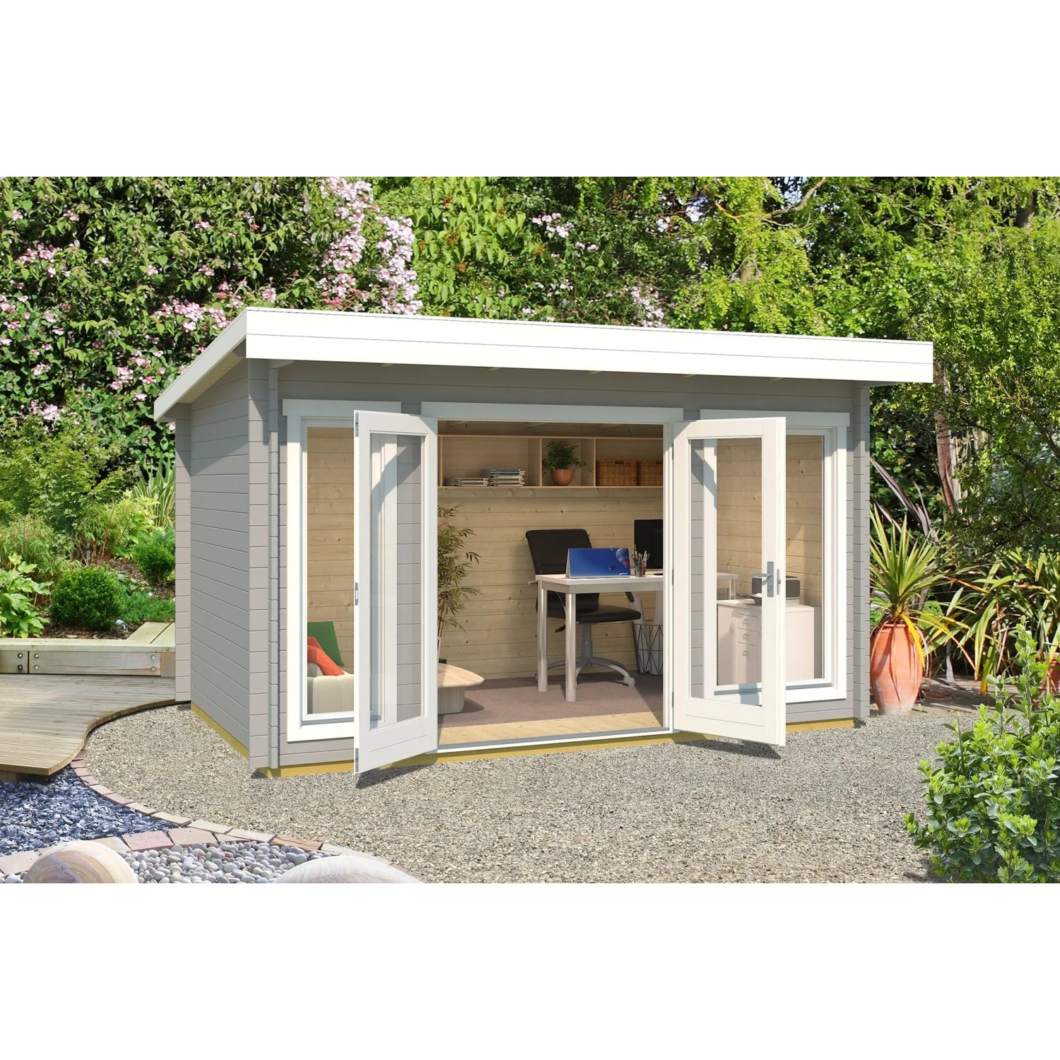 Lasita Gartenhaus Dorset 1 Lichtgrau 390 cm x 250 cm