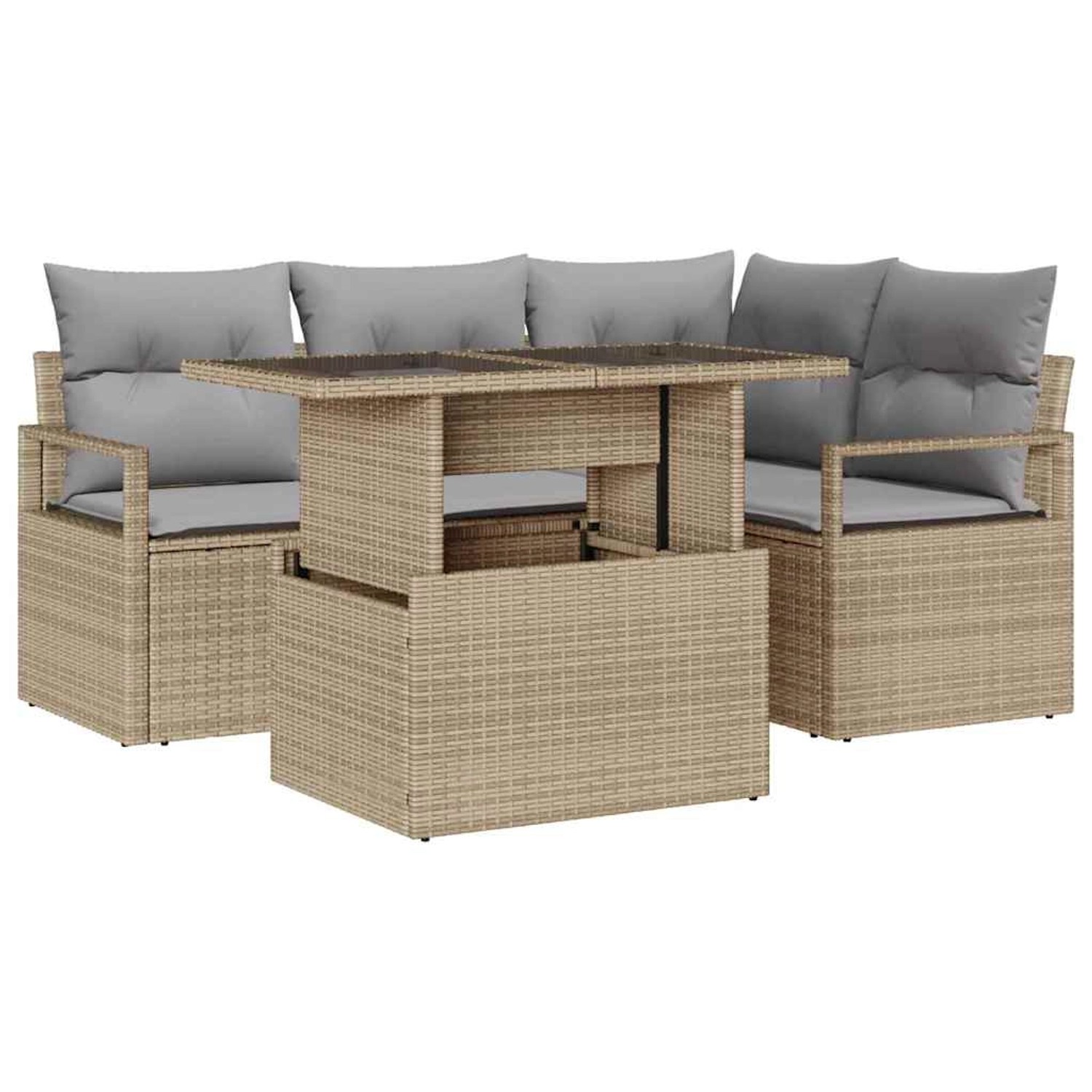 vidaXL Garten-Sofa-Set mit Speicher 5-Tlg Beige Poly Rattan 3357553 günstig online kaufen
