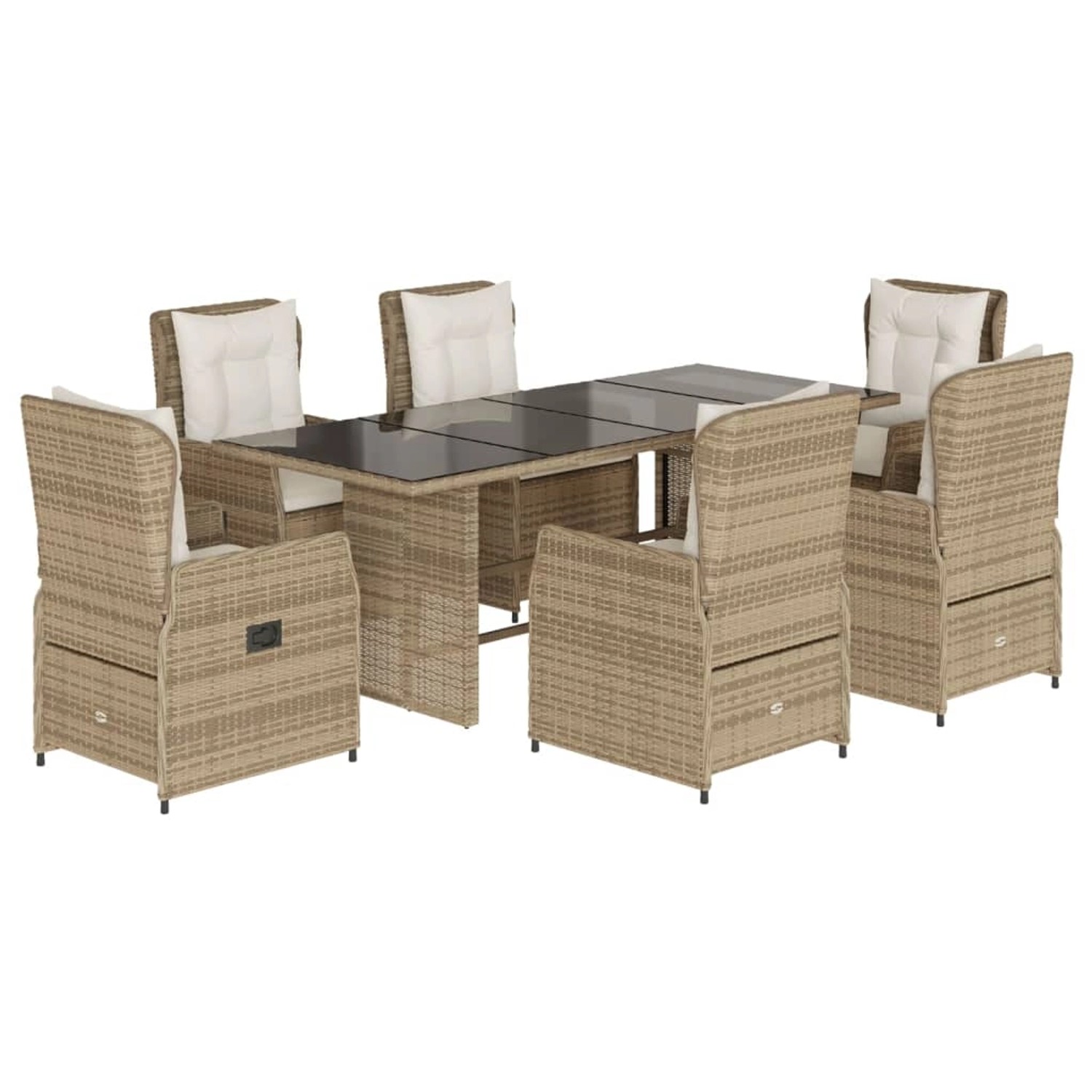 vidaXL 7-Tlg Garten-Essgruppe mit Kissen Beige Poly Rattan 3262791 günstig online kaufen