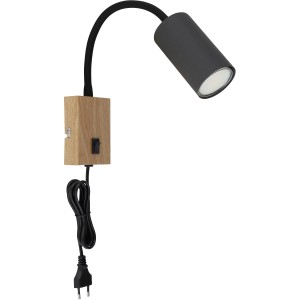 Moderne Globo Wandlampe Robby, graphit-dunkel, mit Flexarm und Holzdetails. Ideal als Leselampe.