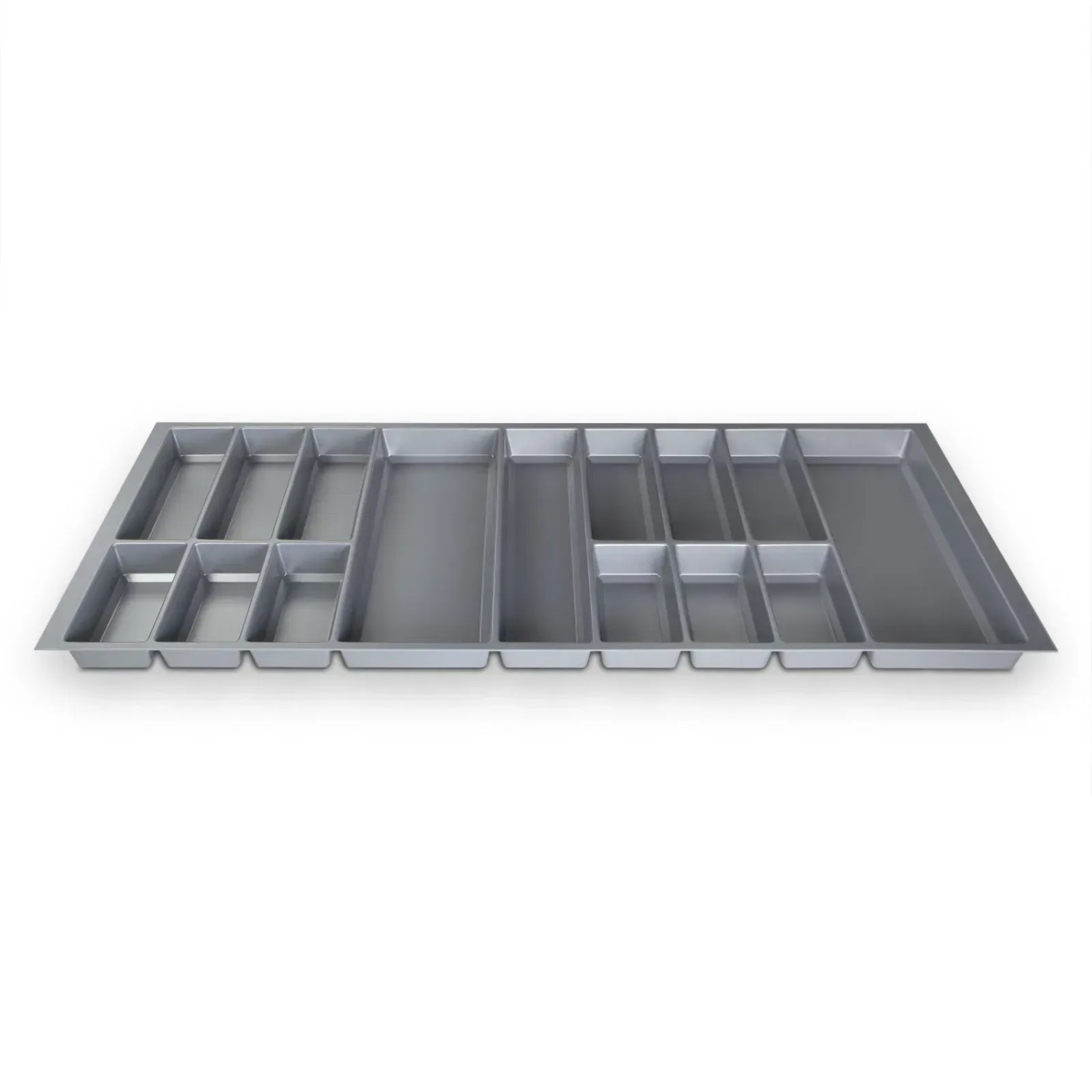 SOTECH ORGA-BOX IV Universal Besteckeinsatz, silbergrauer Kunststoff Schubkasteneinsatz mit vielen Fächern, 1200 mm.