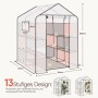 Begehbares Foliengewächshaus 145x145x200cm mit 8 Regalebenen, Tür und Fenster. Ideal für Pflanzen und Gemüse im Garten.