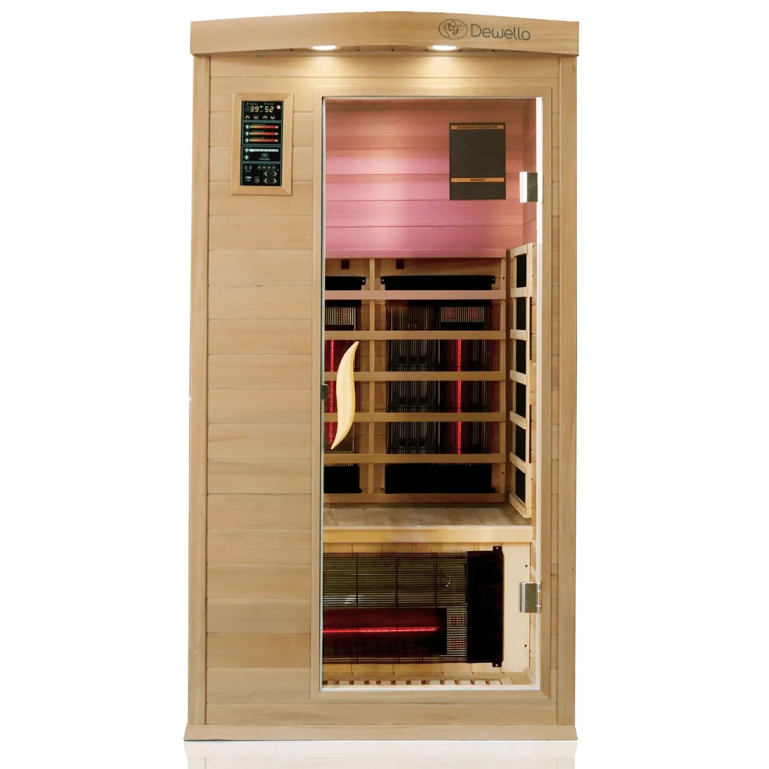 Dewello Infrarotkabine Pierson Pro, 100x100, Hemlock Zeder, für 1 Person mit Vollspektrumstrahler.