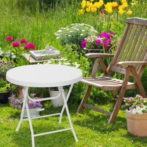 Relaxdays Gartentisch Rund Kunststoff Weiß Klappbar 74 cm x 80 cm x 80 cm 8,7 kg