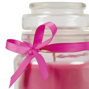 Duftkerze Stier im Glas mit rosa Schleife, 30 Stunden Brenndauer.