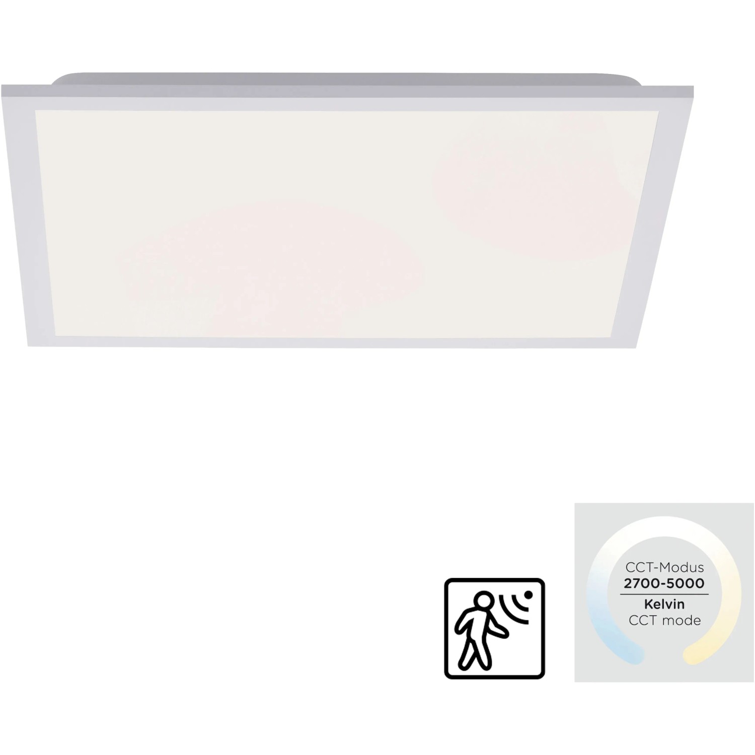 Weißes Just Light LED-Panel Fleet 44,5x44,5 cm mit Bewegungsmelder.
