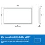 Skizze: Aica Sanitär Badspiegel 140x80 cm mit Maßen, Front- und Seitenansicht.