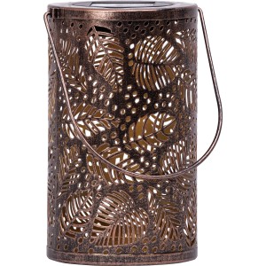 Solarlaterne mit Blattmuster, Metall, 20x12cm, warmweißes LED-Licht für Garten & Balkon.