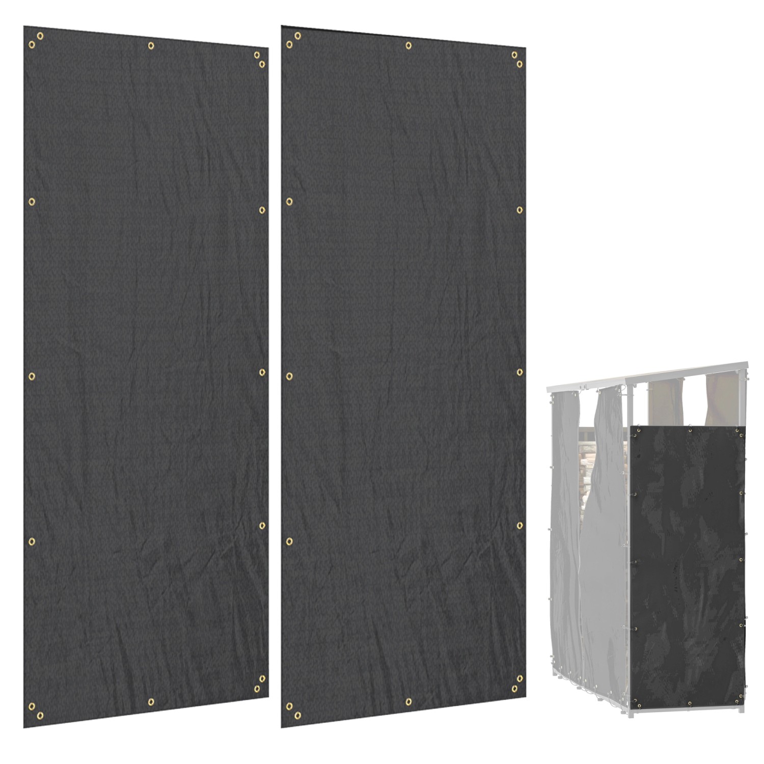 Outsunny Kaminholzregal Abdeckung 2er-Set Wasserdicht Polyester Schwarz