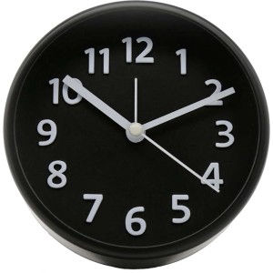 Schwarzer Wall-Art Wecker mit 3D Ziffern, Ø 11 cm. Tischwecker mit Weckfunktion.