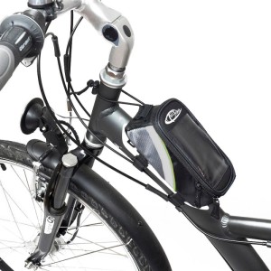 Tectake Fahrradtasche am Fahrradrahmen, wasserabweisend, schwarz, grau und grün.