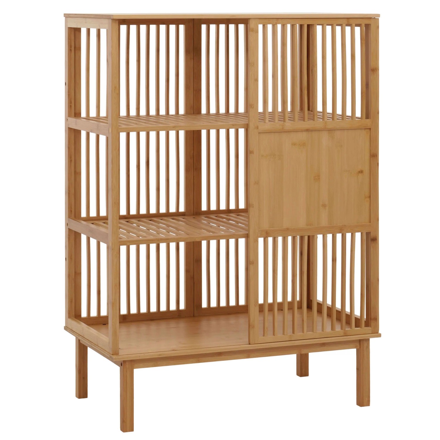 MCW Bambus Standregal N81 3 Regalböden Schiebetür 115x80x45cm
