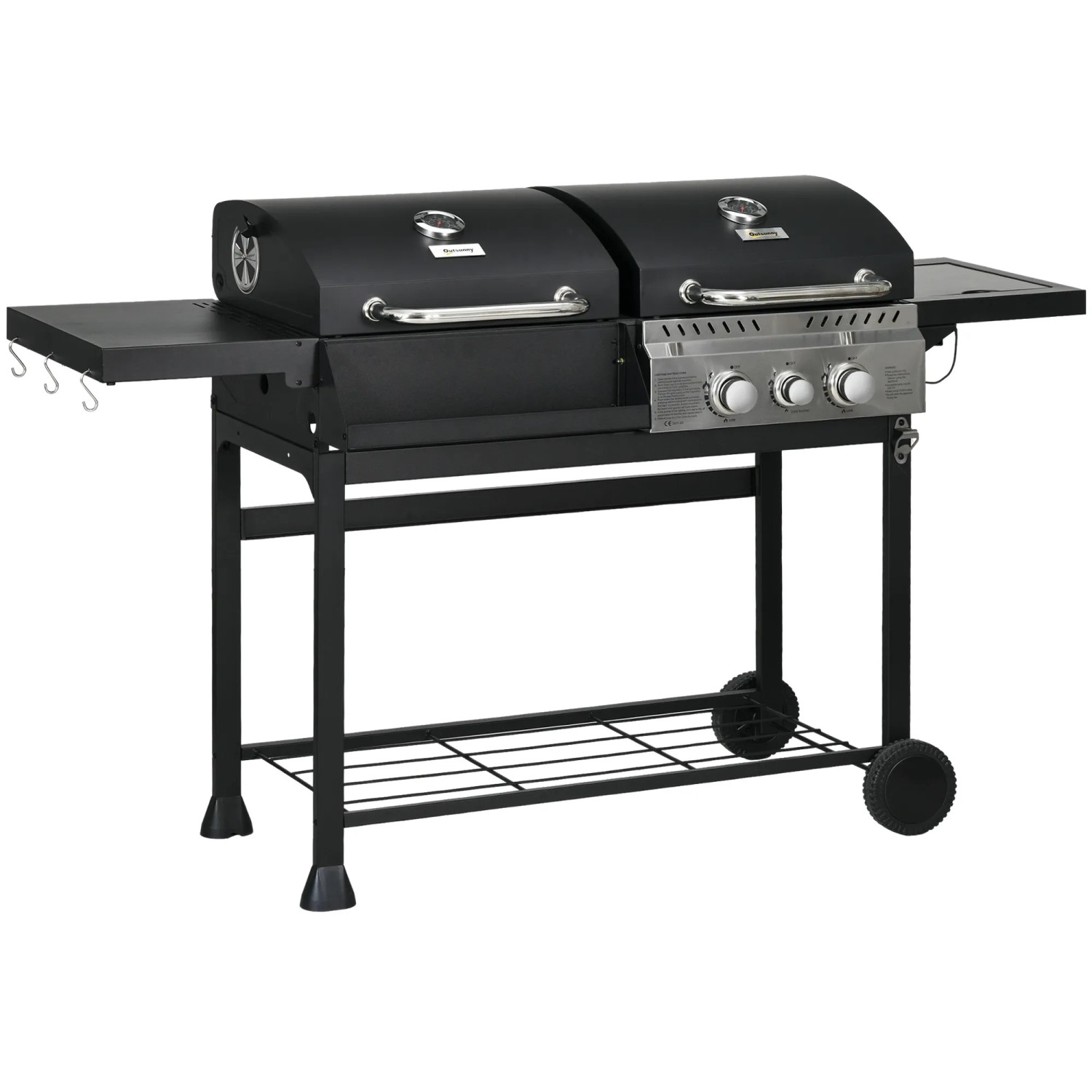 Outsunny Grillwagen Verzinkter Stahl Edelstahl Schwarz 161L x 53B x 101H cm