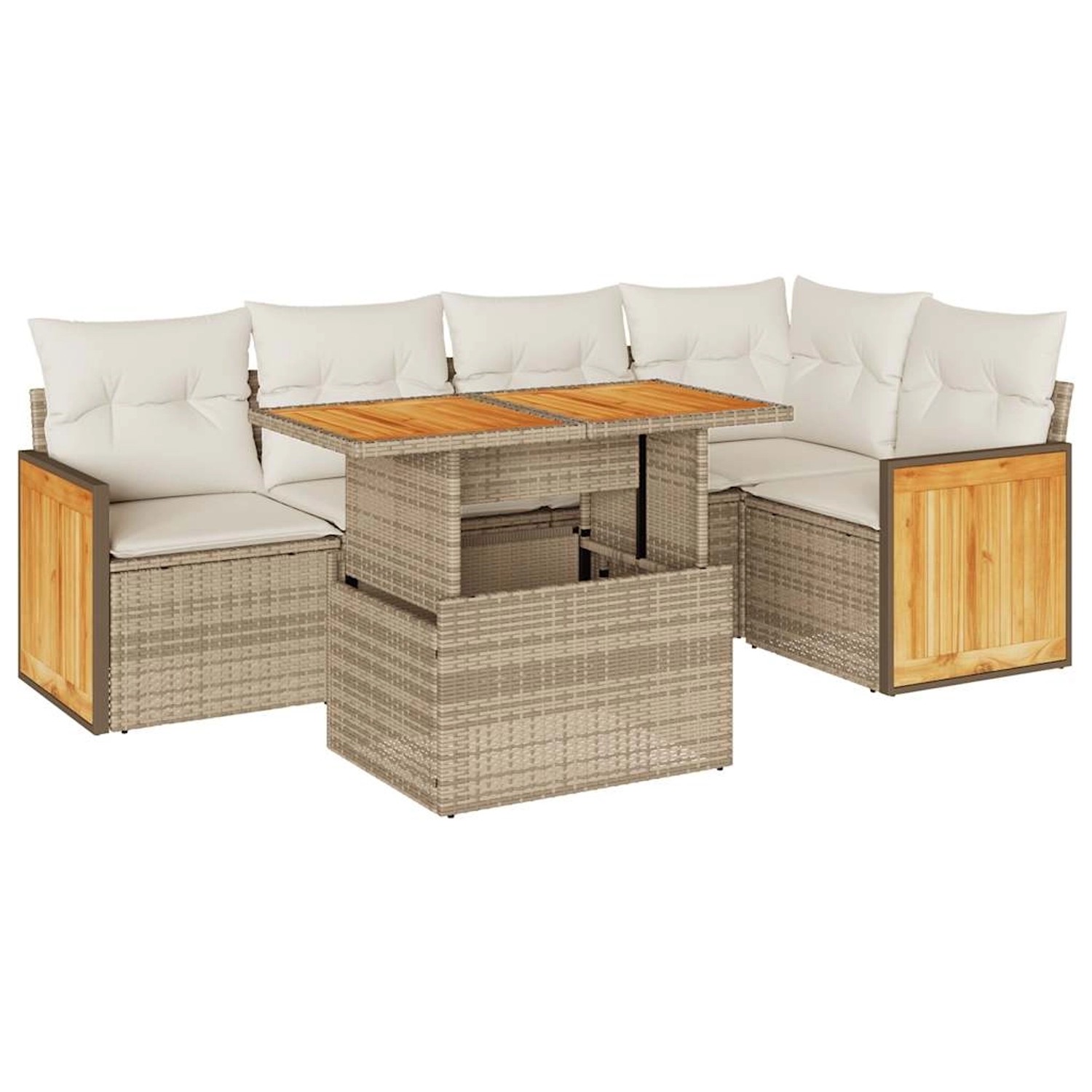 vidaXL 6-Tlg Garten-Sofagarnitur mit Kissen Beige Poly Rattan Akazie 332771 günstig online kaufen