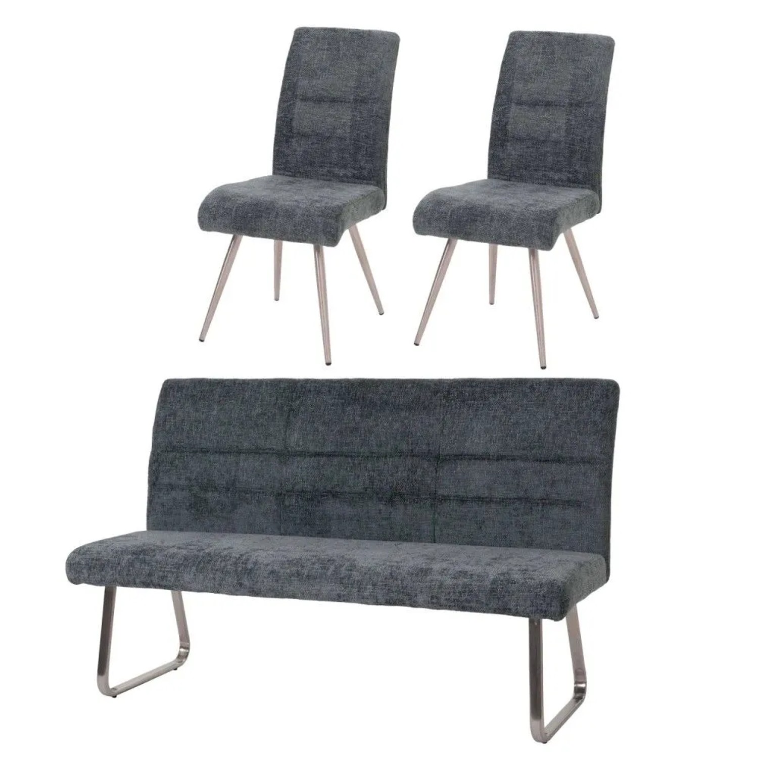 MCW Esszimmer-Set G55 Stuhl + Sitzbank 180cm 3-teilig Stoff Chenille Blau-Grün