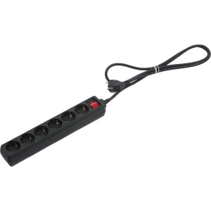 Schwarze 6-fach Steckdosenleiste mit Schalter und 1,4 m Kabel für den Innenbereich.
