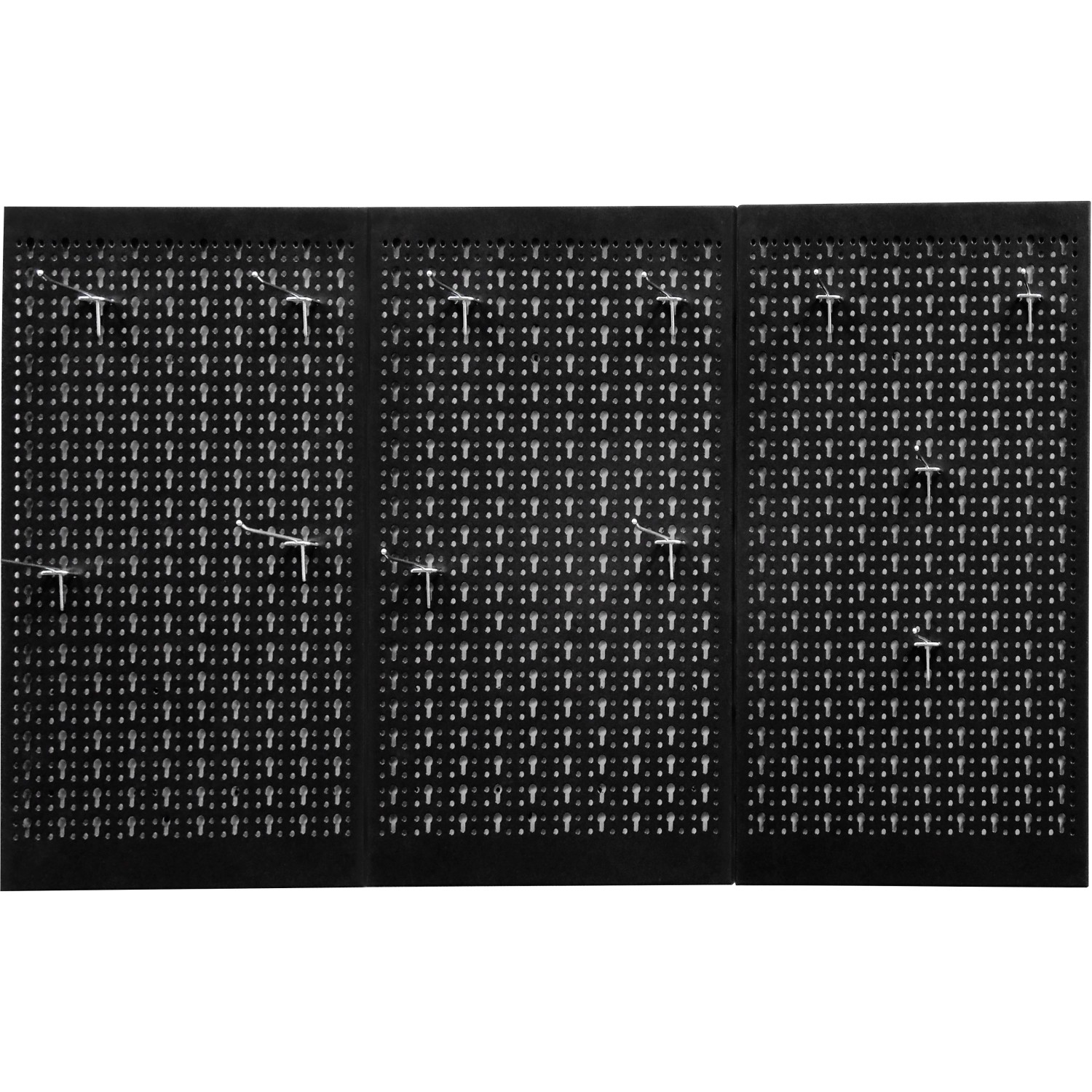 Schwarzes LUX Lochwand Set aus Metall mit Haken zur Werkzeugaufbewahrung.
