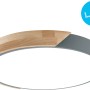 Graue LED-Deckenleuchte Borneo (Ø 31 cm) mit Holz- und Acryl-Elementen für warmweißes Licht.