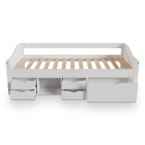 Weißes Juskys Kinder Funktionsbett Nalu 90x200 mit Lattenrost und Schubladen.