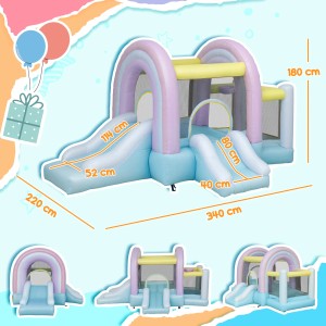 AIYAPLAY Hüpfburg mit 2 Rutschen für Kinder, Outdoor-Spielzeug in Pastellfarben.
