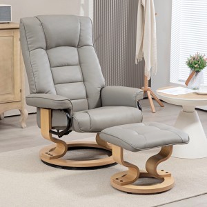Grauer HOMCOM Relaxsessel mit Hocker, drehbar und mit Liegefunktion, Kunstleder.