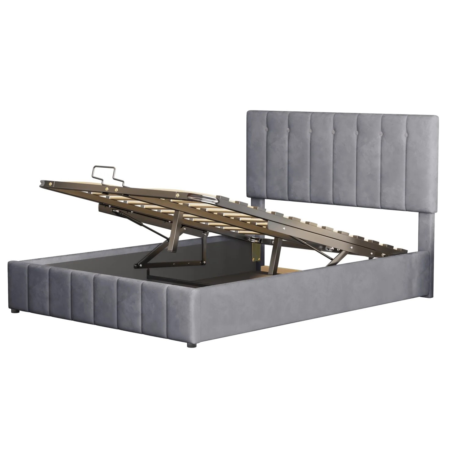 KOMHTOM Polsterbett Hydraulische 140x200Cm Doppelbett Höhenverstellbares Kopfteil Metalllattenrost Erwachsenen Jugendbett Samt Grau