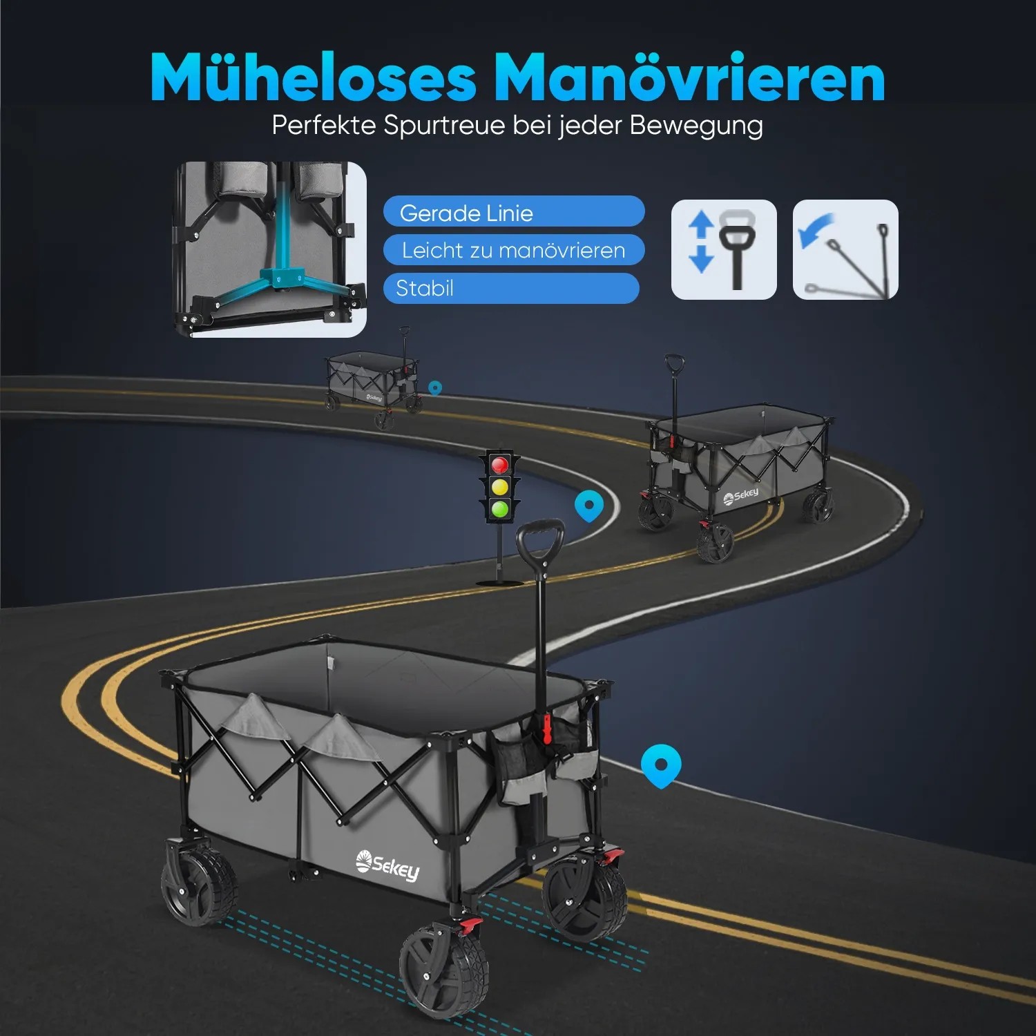 Sekey XXL Bollerwagen, faltbar, anthrazit, 200L, mit Bremsen für Camping & Freizeit.