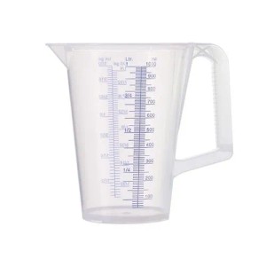PRESSOL Messbecher 1L transparent, mit blau bedruckter Skala und ergonomischem Griff aus PP.