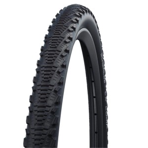 Schwarzer Schwalbe CX Comp Fahrradreifen mit Semi-Slick Profil für Straße, Schotter und leichtes Gelände.