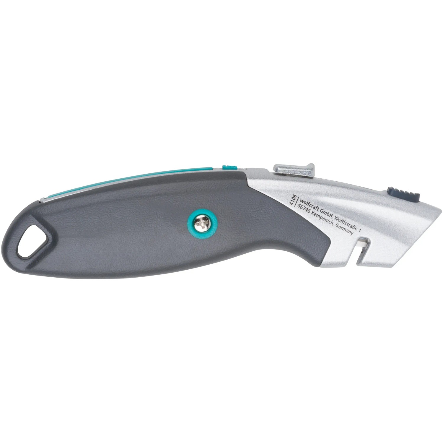 wolfcraft Profi-Dual-Sicherheitsmesser mit Trapezklinge, grau/silber, mit Klingenmagazin.