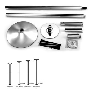 TRUTZHOLM Tanzstange Profi, Einzelteile und Skizze der Höhenverstellung.