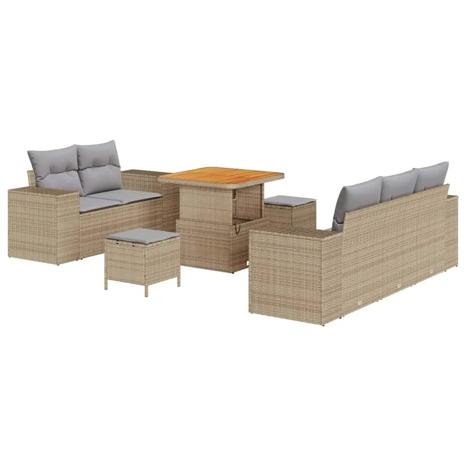 vidaXL Gartensofa-set mit Kissen 8-Tlg Beige und Hellgrau Poly-Rattan 3363897