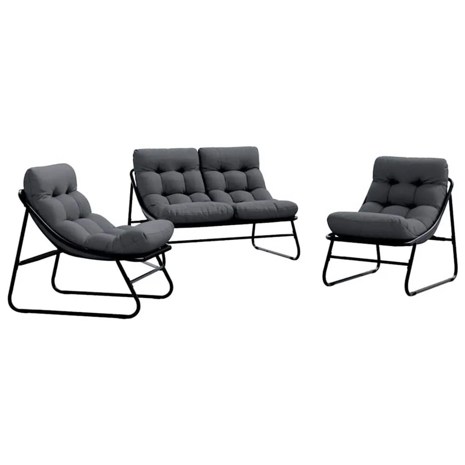 VidaXL Gartenmöbel Mit Kissen 3 Stk Schwarz Pulverbeschichteter Stahl 42008031