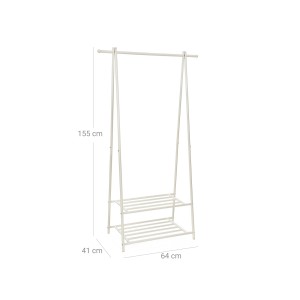 Weißer Songmics Kleiderständer mit 2 Ablagen, 40x87,5x155 cm. Praktischer Garderobenständer für Kleidung.