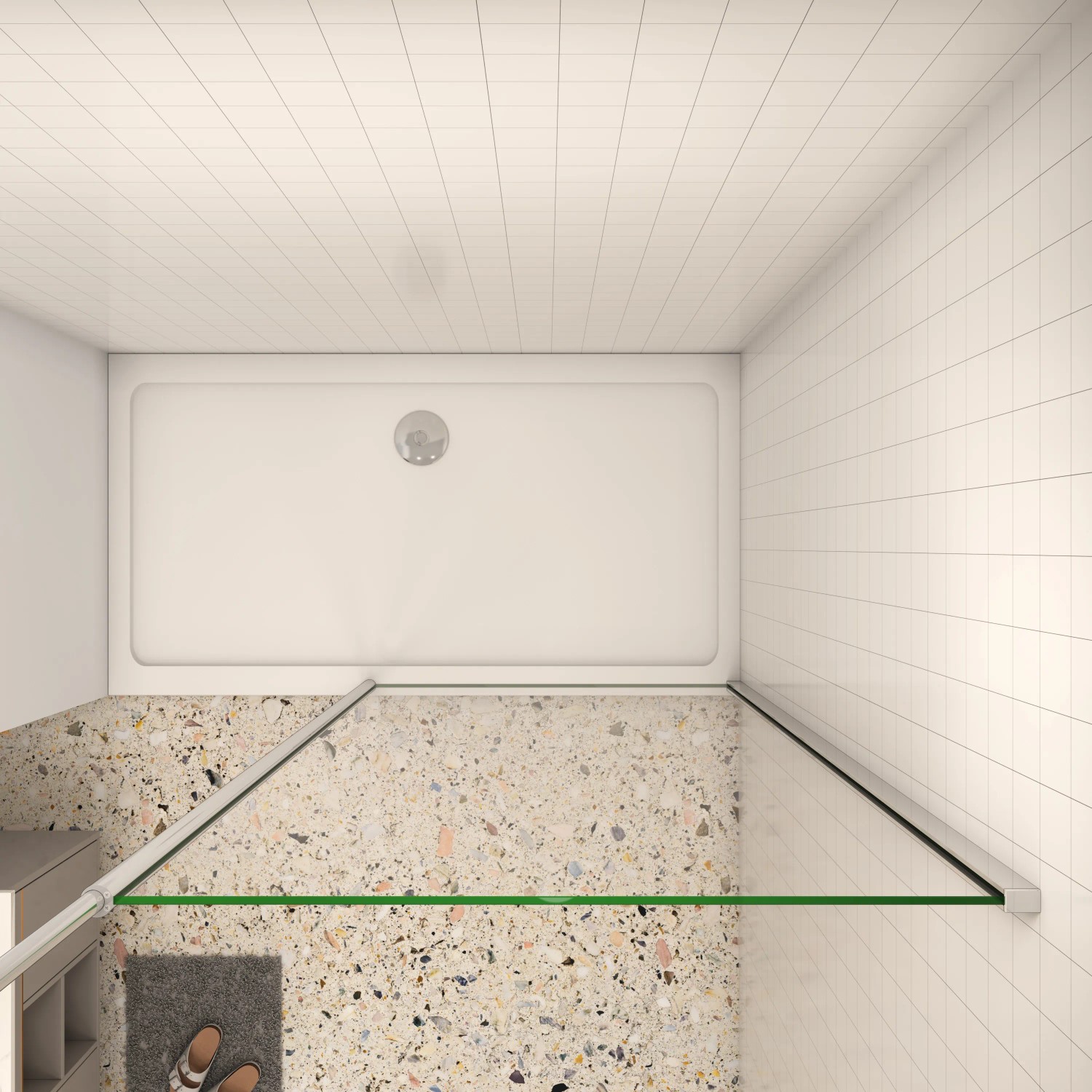 AICA Walk-In Duschkabine 110x200cm mit Deckenstrebe, 8mm NANO Glas, Aufsicht