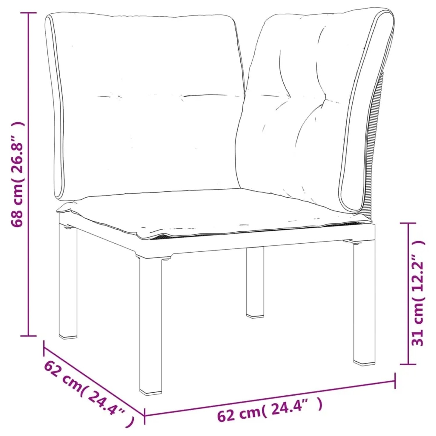 vidaXL Garten-Lounge-Set, Eck- und Mittelstuhl, Fußhocker, schwarzes Poly Rattan mit grauen Kissen.