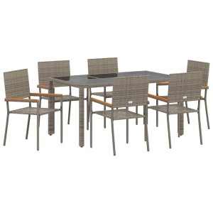 vidaXL Garten Essgruppe 7-Tlg Grau Poly-Rattan 3365394