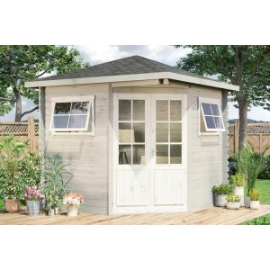 Alpholz 5-Eck Gartenhaus Sunny-B mit Spitzdach, unbehandelt, 230x224 cm.