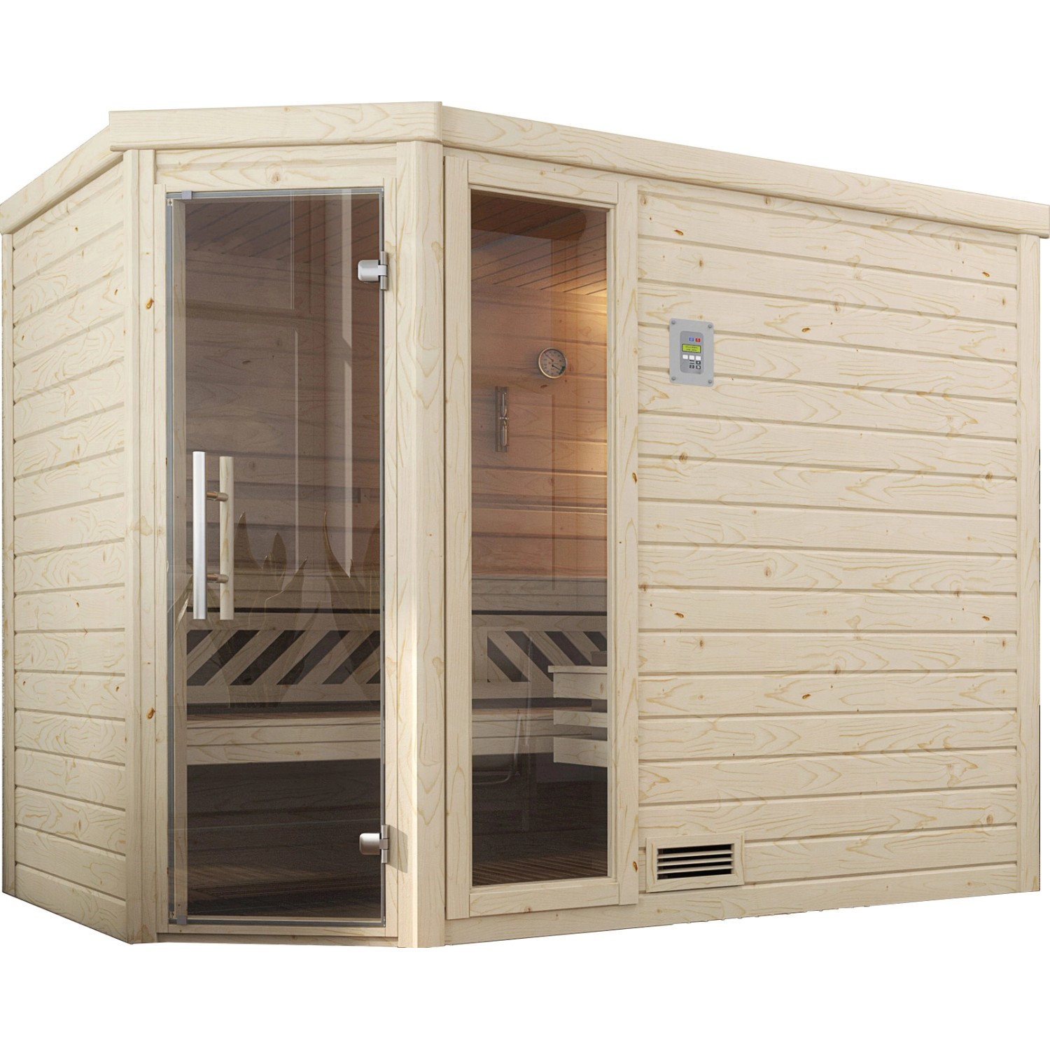 Weka Massivholzsauna 45 mm Turku 3 mit Glastür und Fensterelement