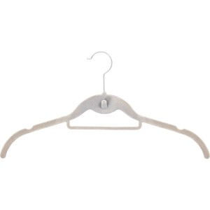 Beflockter Kleiderbügel, beige, 10er-Set, mit Zusatzhaken für textile Aufbewahrung.