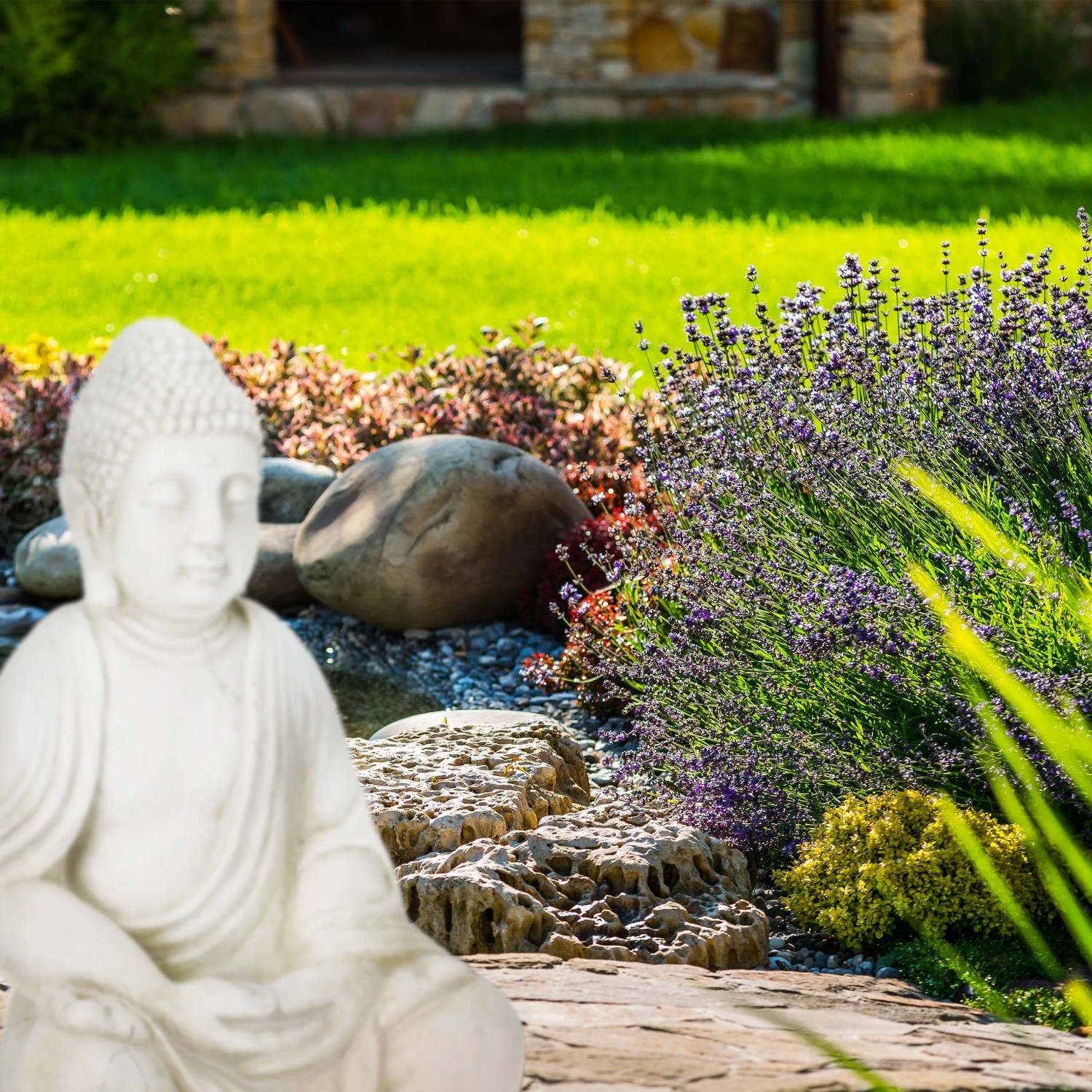 Relaxdays Buddha Figur Polyresin Creme Wetterfest 70 cm x 45 cm x 35 cm 7,5 kg_5