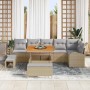 Beiges 9-teiliges vidaXL Garten-Sofa-Set aus Poly Rattan mit Tisch und Kissen.