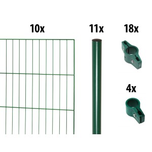 Floraworld Einstabmatten-Set: grüne Zaunmatten, Pfosten, Doppel- und Einzelverbinder für Gartenzaun, 75 cm hoch.