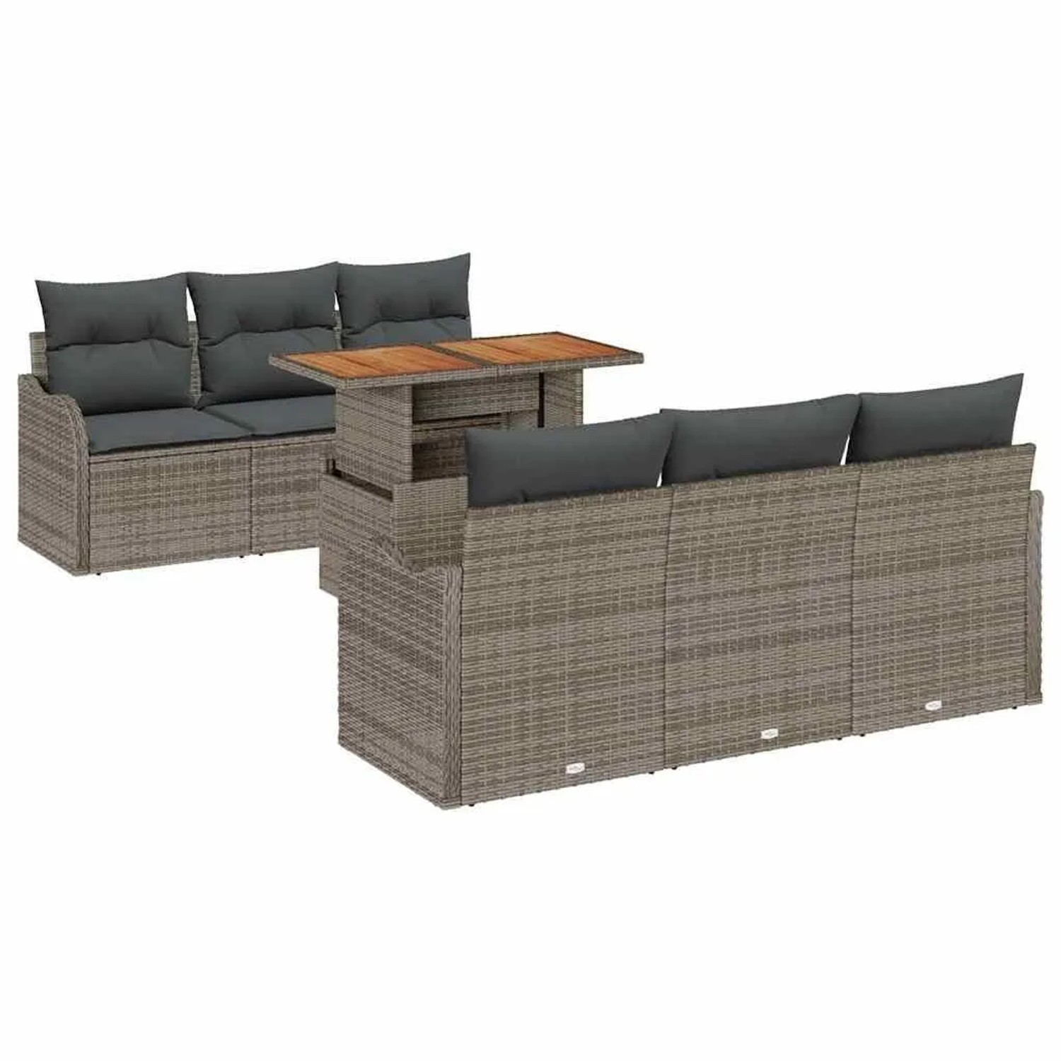vidaXL Gartensofa-Set mit Kissen 7 Stk Grau Poly-Rattan 3349404 günstig online kaufen